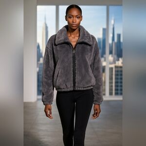 Anthropologie Siz M Bristol Faux Fur Jacket Blue Polyester Full Zip Soft Feel BI